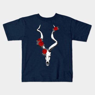 Antelope skull with roses Kids T-Shirt